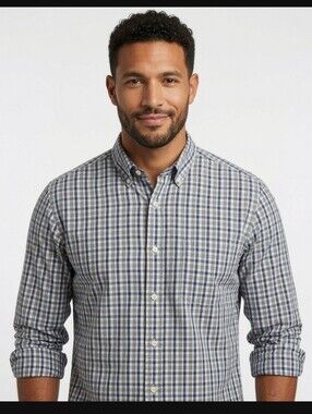 Haggar Stretch Men's Blue Plaid Button-Down Shirt